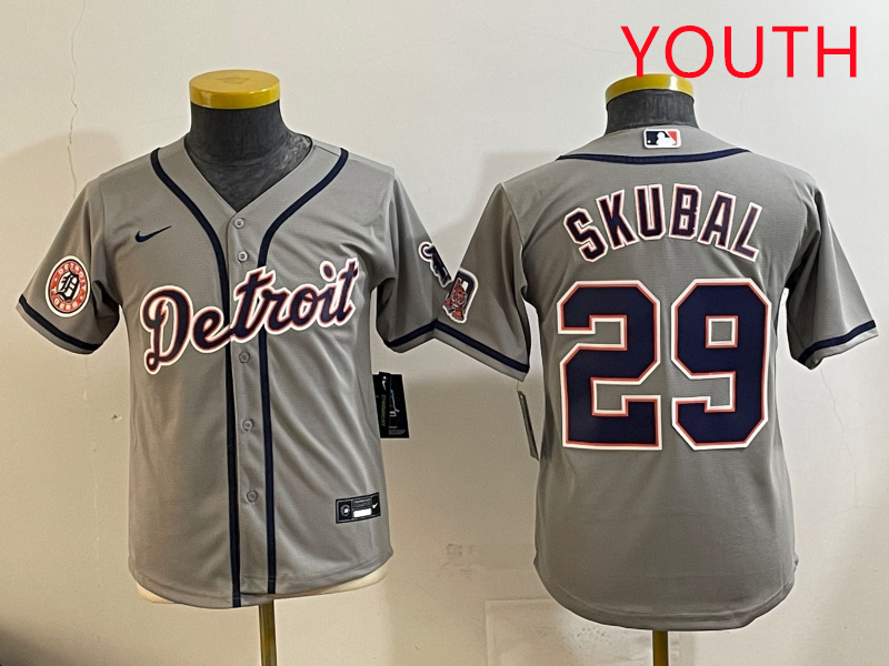 Youth 2025 Detroit Tigers #29 Skubal grey Nike MLB jersey style 7->youth mlb jersey->Youth Jersey